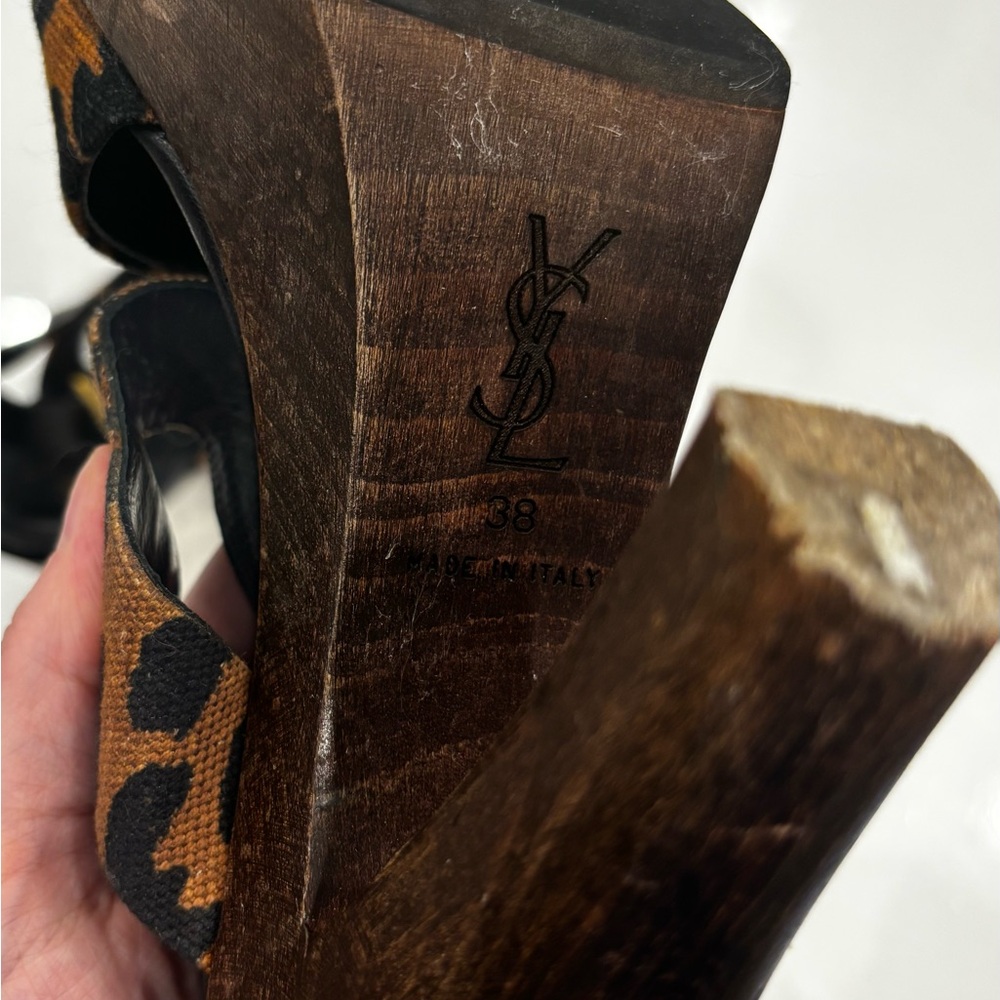 Authentic Yves Saint Laurent/Tom Ford Leopard Print Wood Platform Sandals - Picture 14 of 15